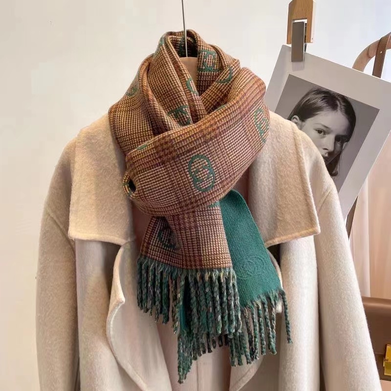 Korean Version Of Double-Sided Imitation Cashmere Scarf Female Thick Autumn And Winter New Thermal Scarf Shawl Dual-Use Fashion Explosion details Picture