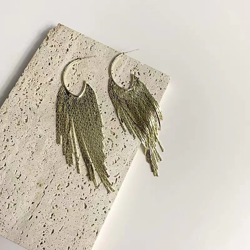 Vintage style tassel Gold earrings Allergy-proof silver pin colorful Ni jewelry Model 062