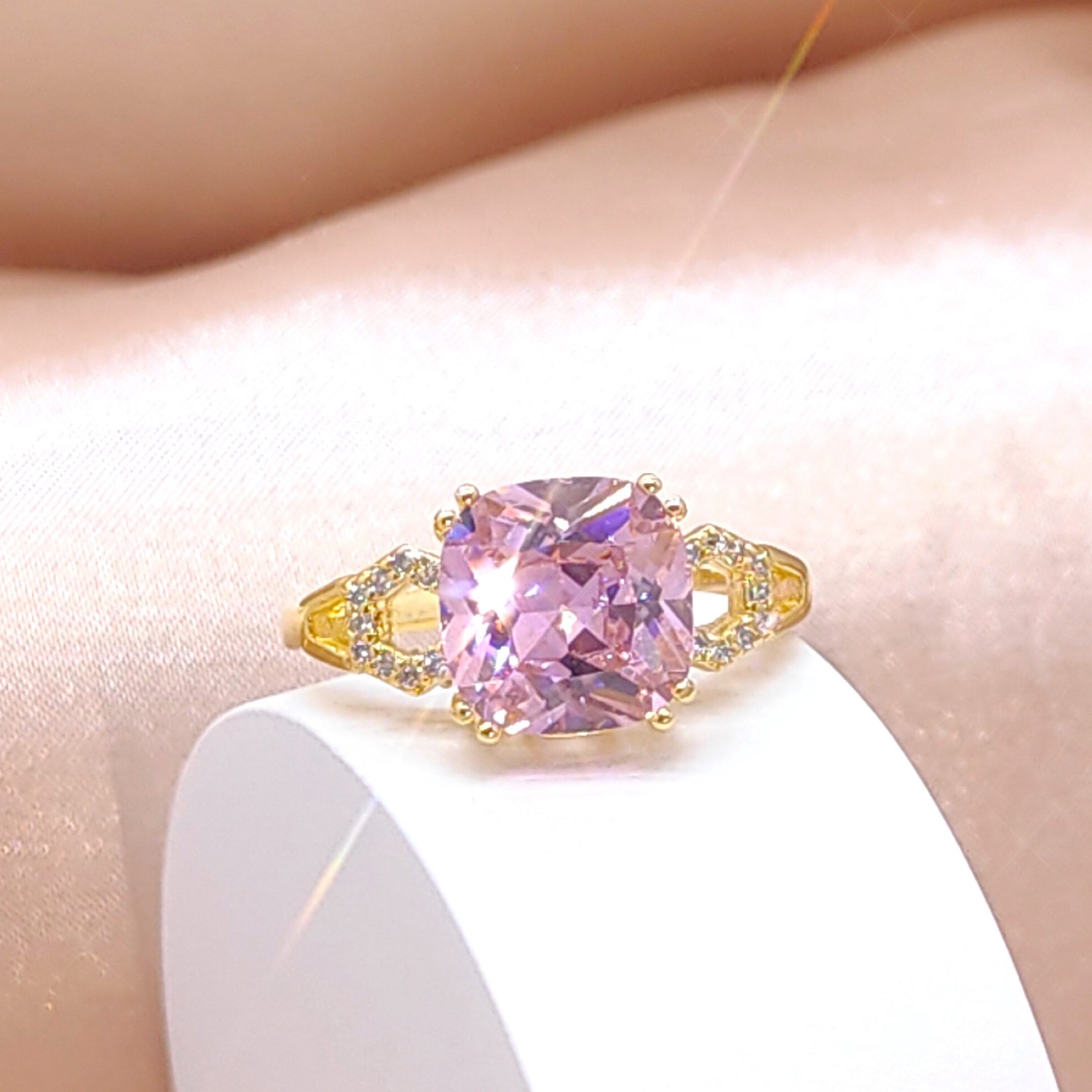 Pink zircon set ring
