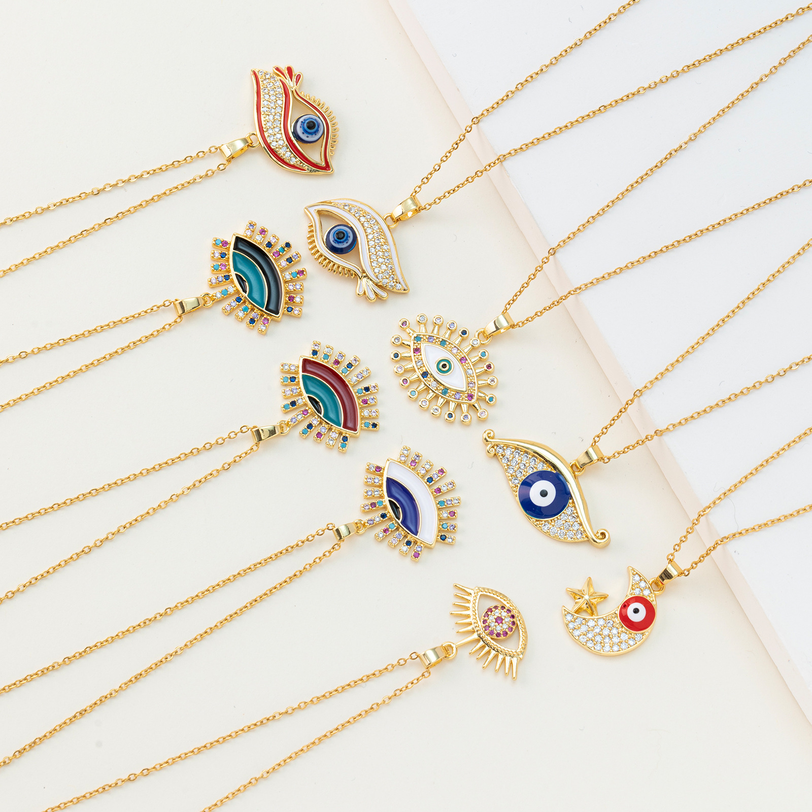 Europe And The United States New Hot Evil Eye Pendant Necklace Titanium Steel Collarbone Chain Copper Dripping Eye Element Necklace Jewelry