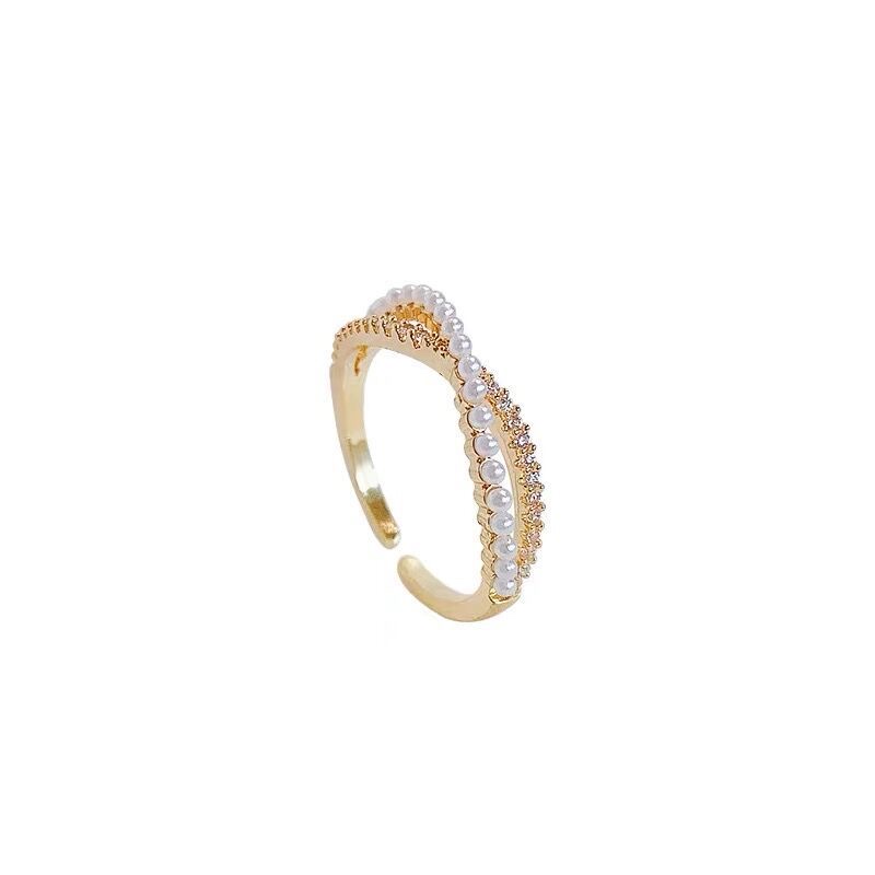 Cool Fashion With Small Fresh Boudoir Pearl Ring Opening Adjustable Copper Zircon Plated Gold Jewelry Item Picture