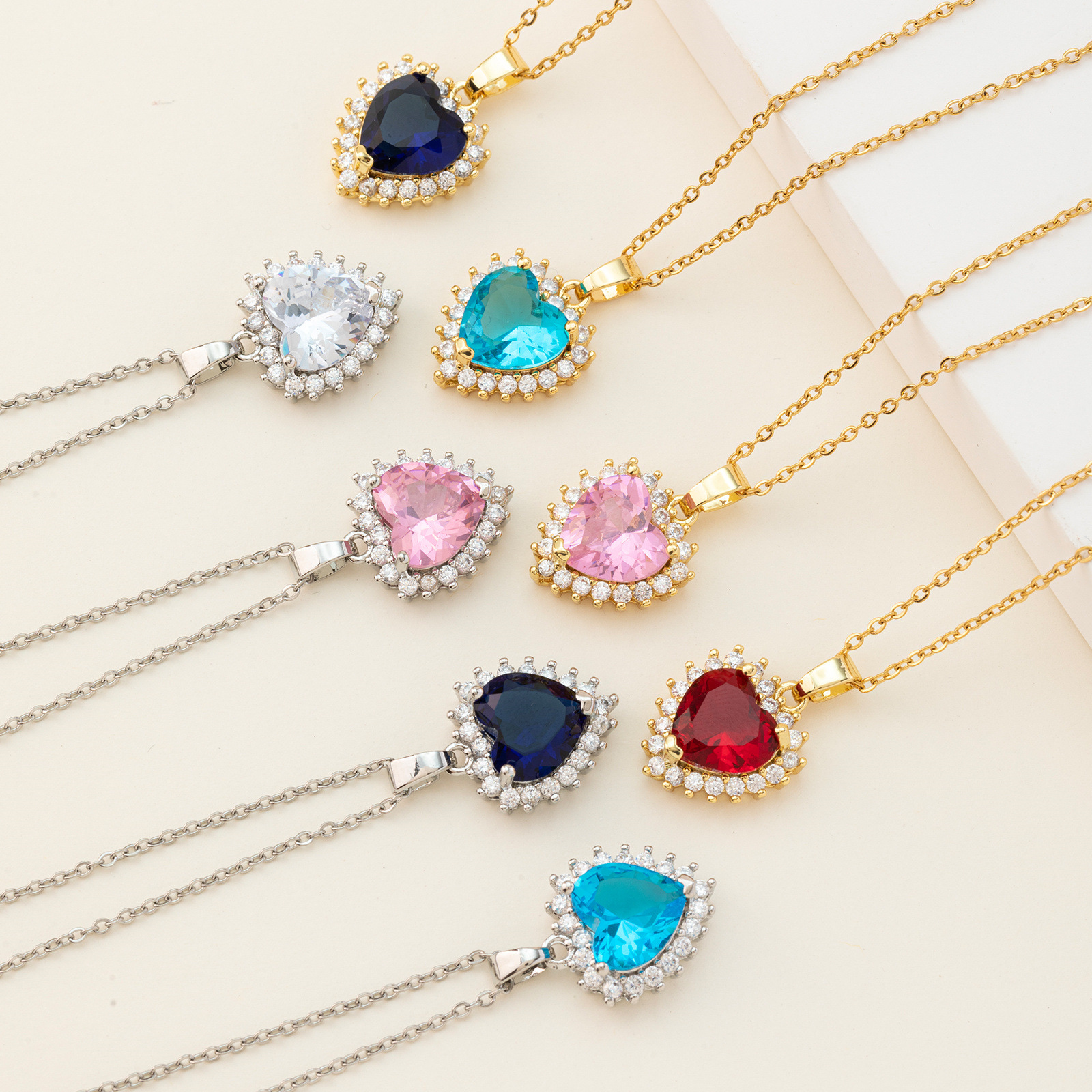 Cross-Border Sales Of Stainless Steel Necklace Love Copper Zircon Pendant Heart Women's Crystal Accessories Yiwu Wholesale