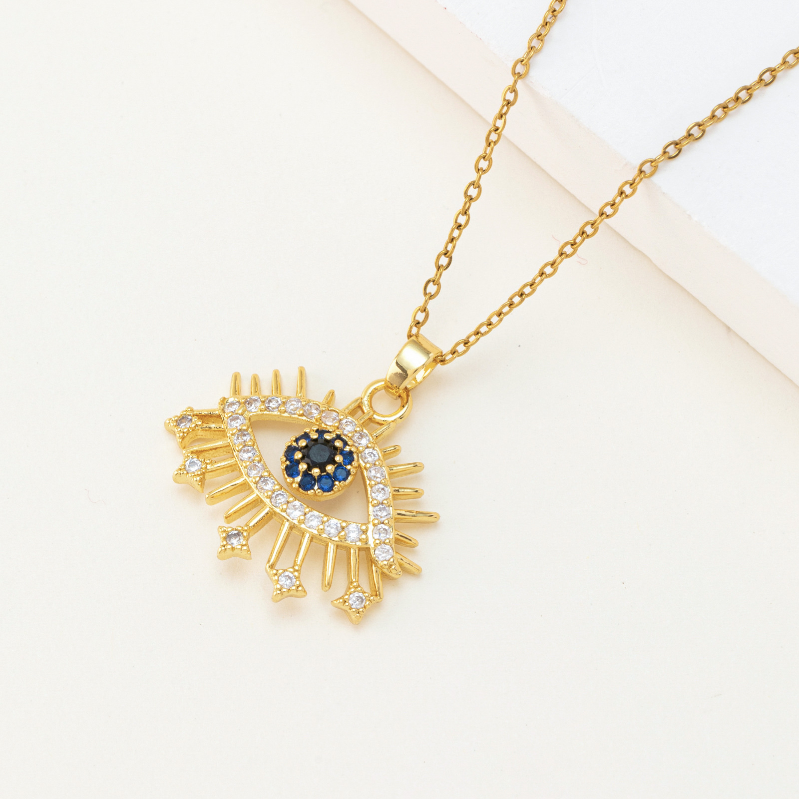 Europe And The United States Cross-Border Amazon Explosive Jewelry Titanium Steel Collarbone Chain Color Zircon Eye Pendant Devil's Eye Necklace details Picture