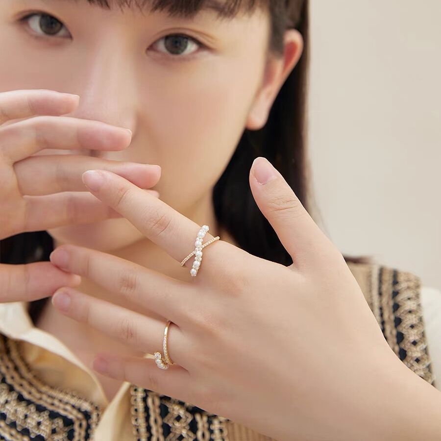 East Gate Ins Pearl Ring Female Fashion Trend Open Index Finger Ring Cold Wind Net Red Diamond Ring Wholesale Specification drawing