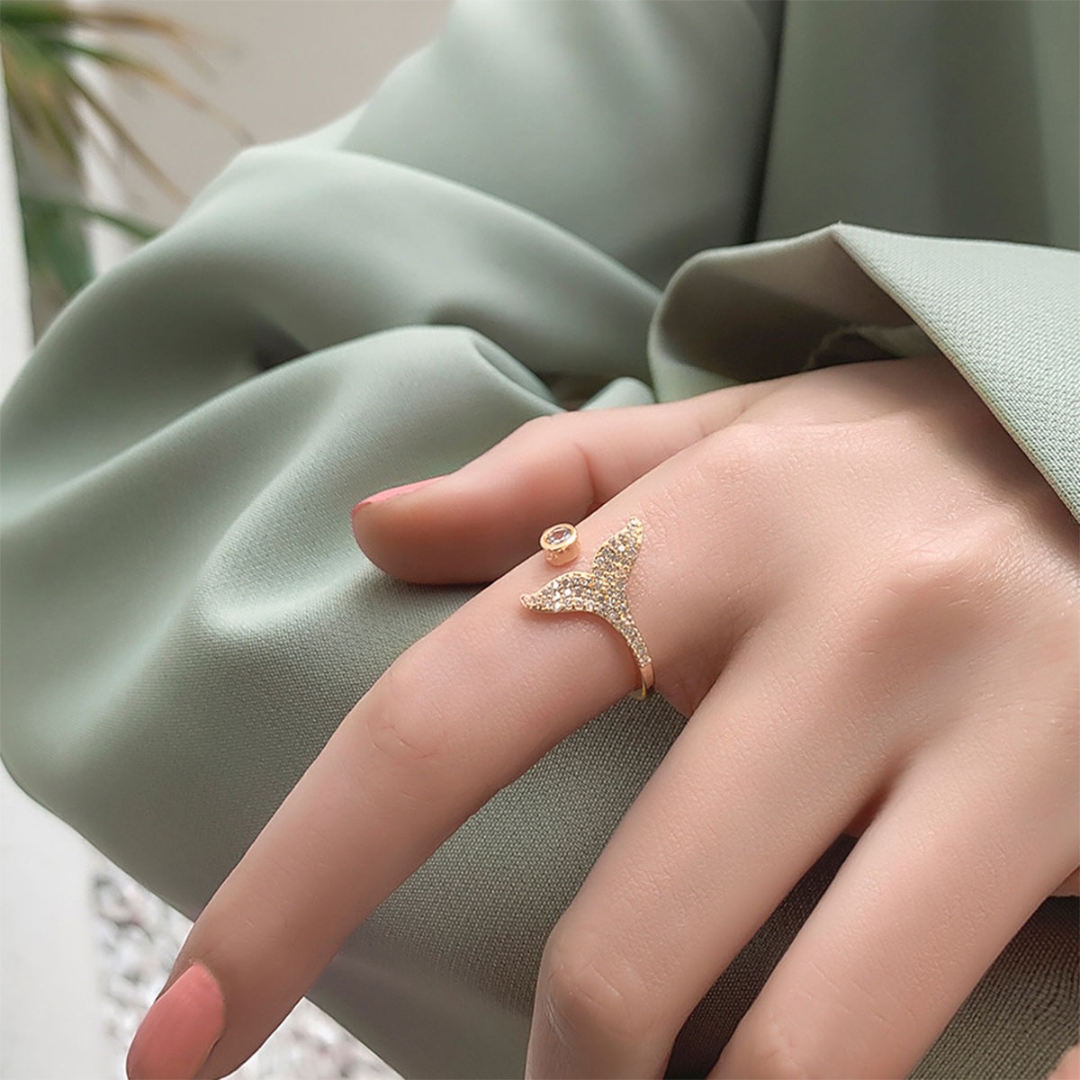 Net Red With Cold Zircon Fishtail Ring Fashion Boudoir Everything Small Fresh Gift Opening Adjustable Ring Specification drawing