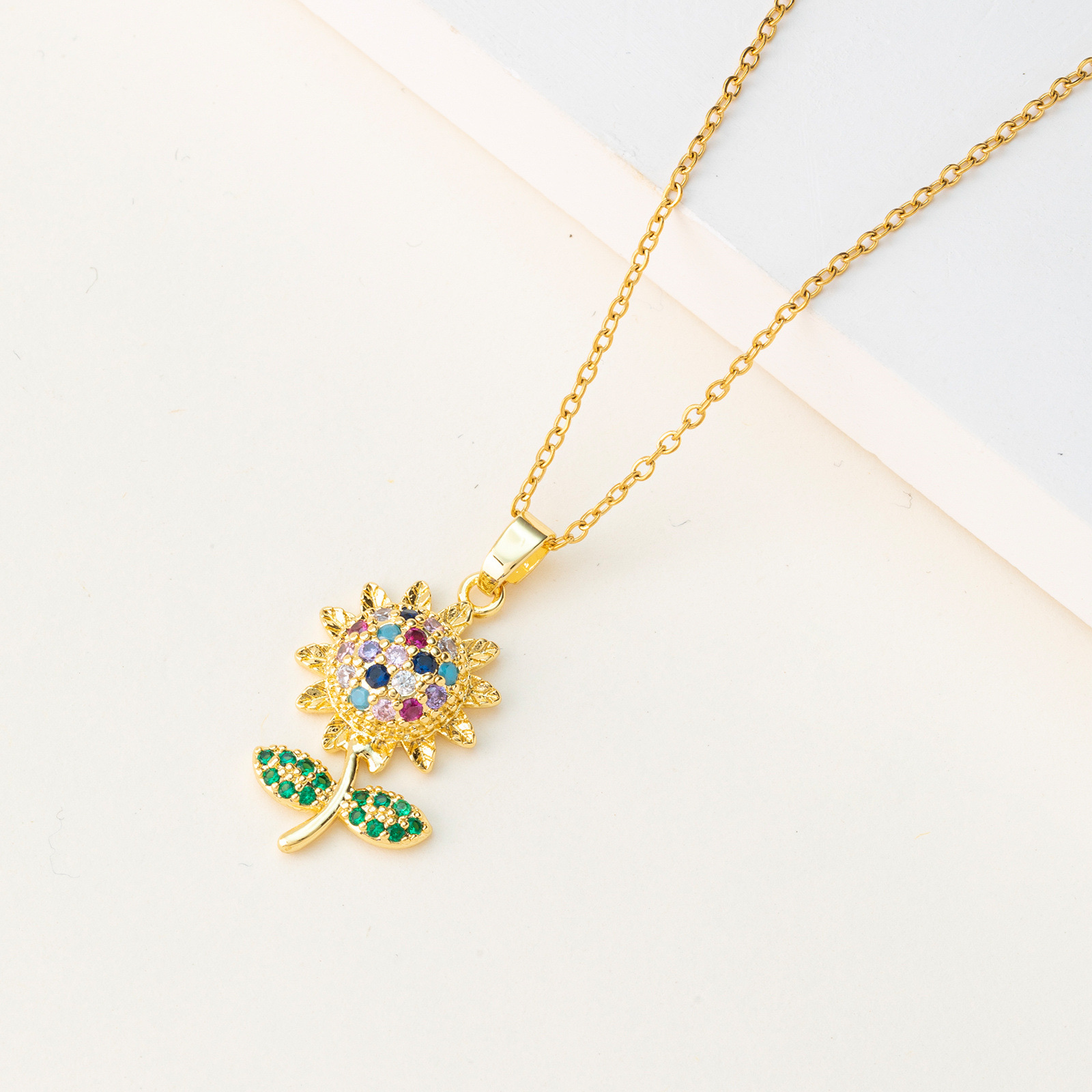 European And American Light Luxury Full Diamond Zircon Sunflower Flower Pendant Necklace Female Simple Niche Collarbone Chain Net Red Jewelry Specification drawing