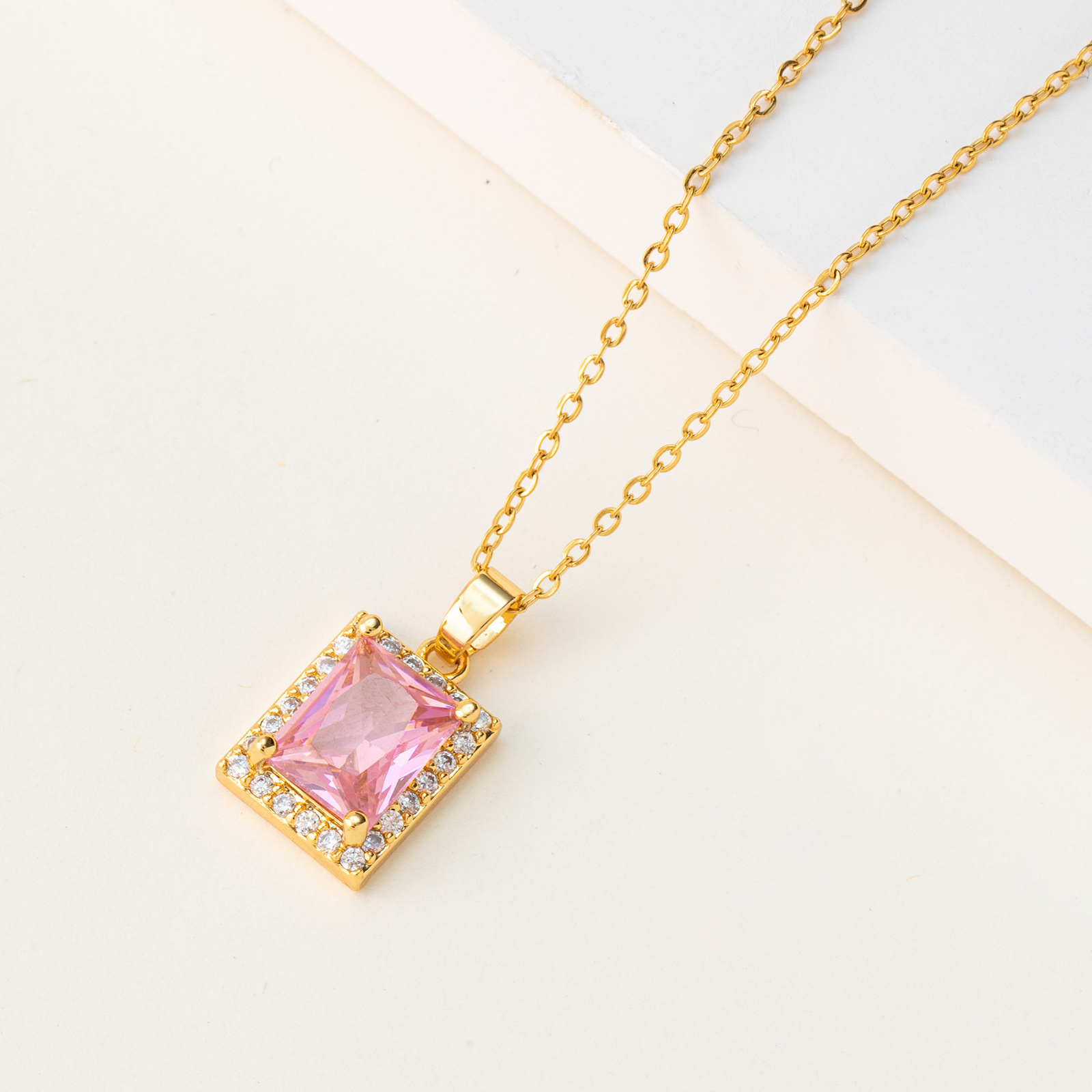Cross-Border Personality Zircon Gem Crystal Pendant Rectangular Necklace Wholesale Women's Collarbone Chain Ins Wind Niche Accessories details Picture