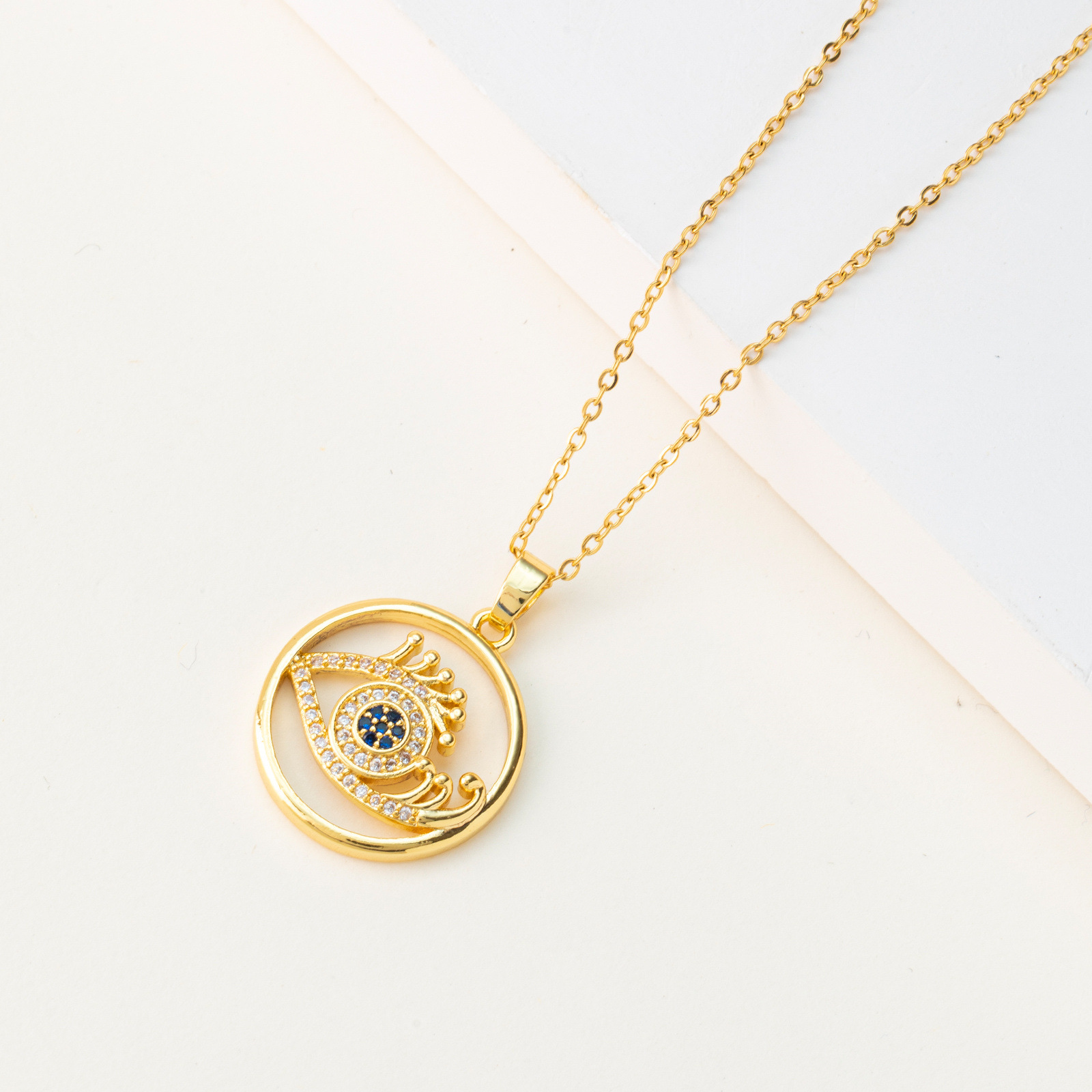 Factory Goods Direct European And American Cross-Border Devil's Eye Pendant Necklace Personality Fashion Color Stainless Steel Collarbone Chain Specification drawing