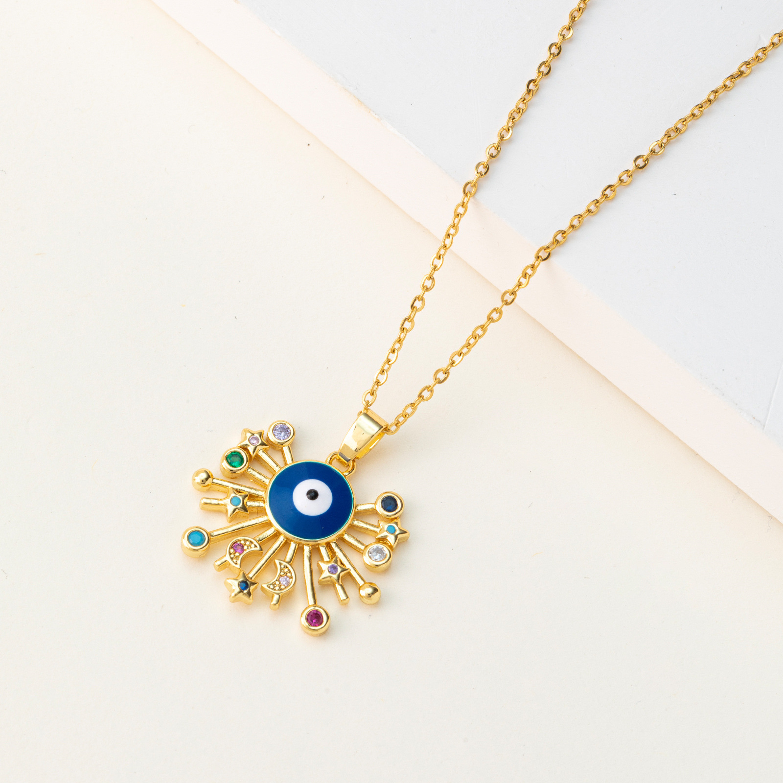 Factory Goods Direct European And American Cross-Border Devil's Eye Pendant Necklace Personality Fashion Color Stainless Steel Collarbone Chain details Picture