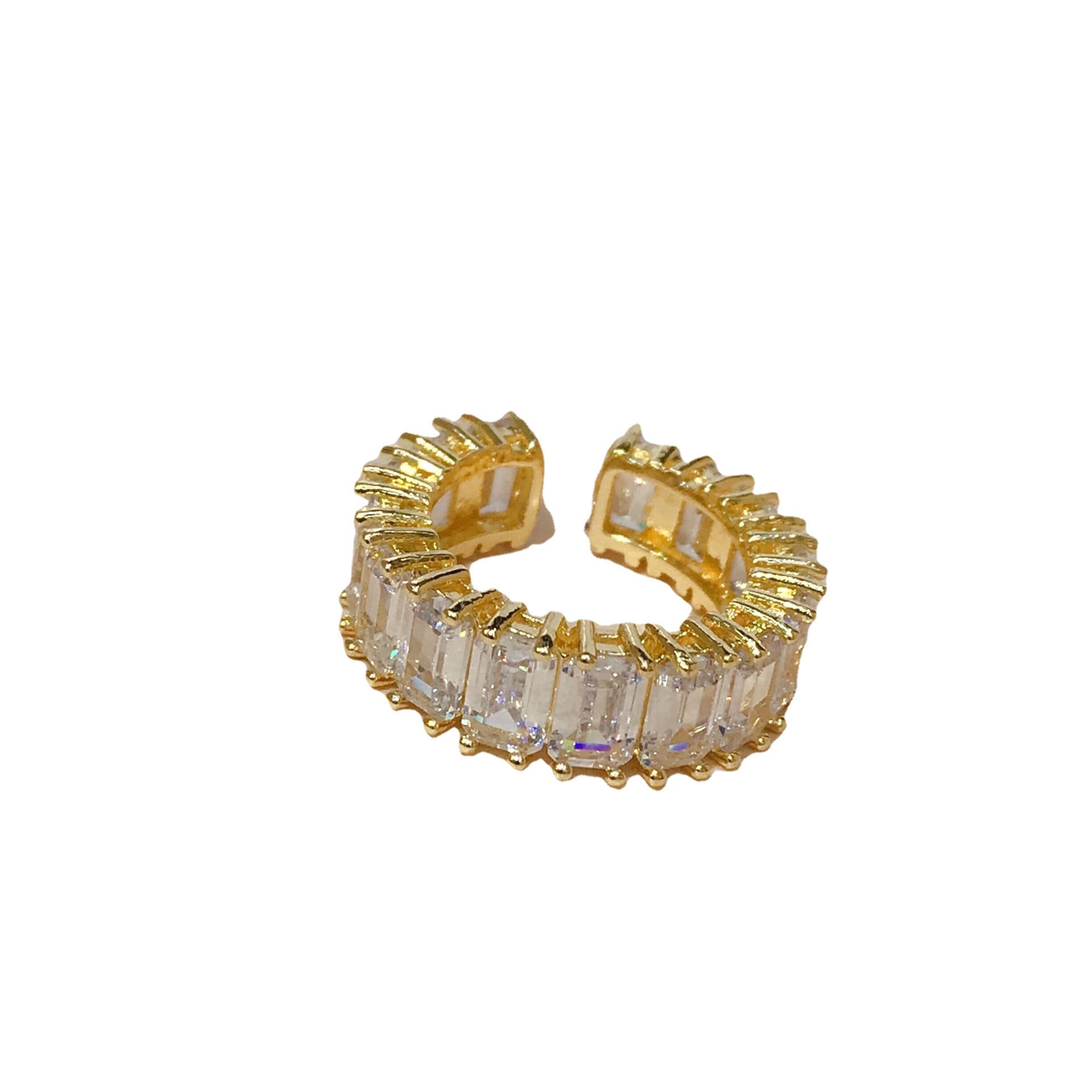 Net Red Explosive Cold Wind Geometric Color Crystal Rainbow Rectangular Open Ring Ring Open Ring Japanese And Korean Sen Item Picture