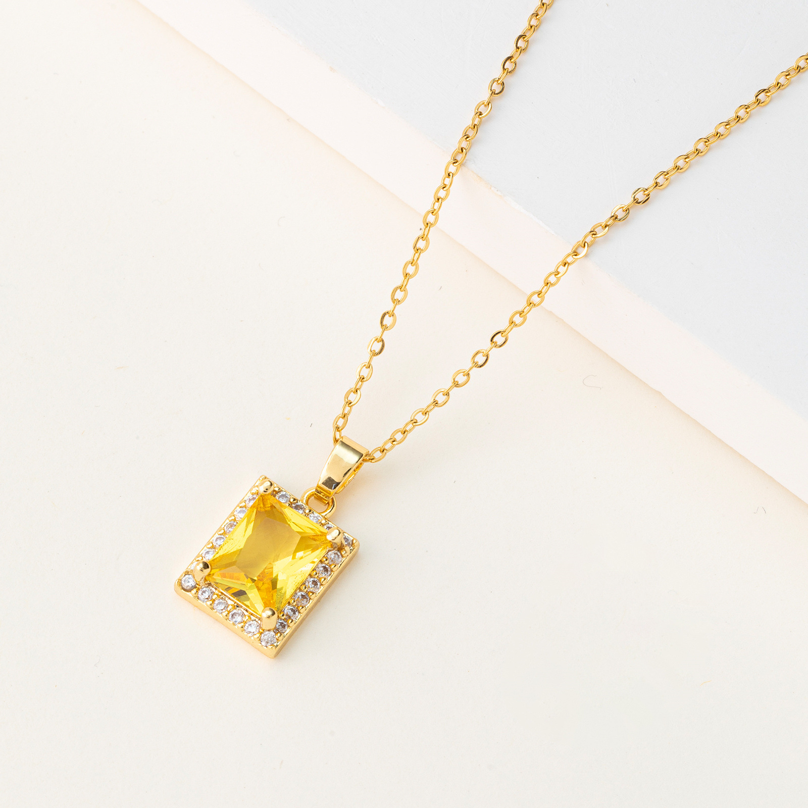 Cross-Border Personality Zircon Gem Crystal Pendant Rectangular Necklace Wholesale Women's Collarbone Chain Ins Wind Niche Accessories Specification drawing