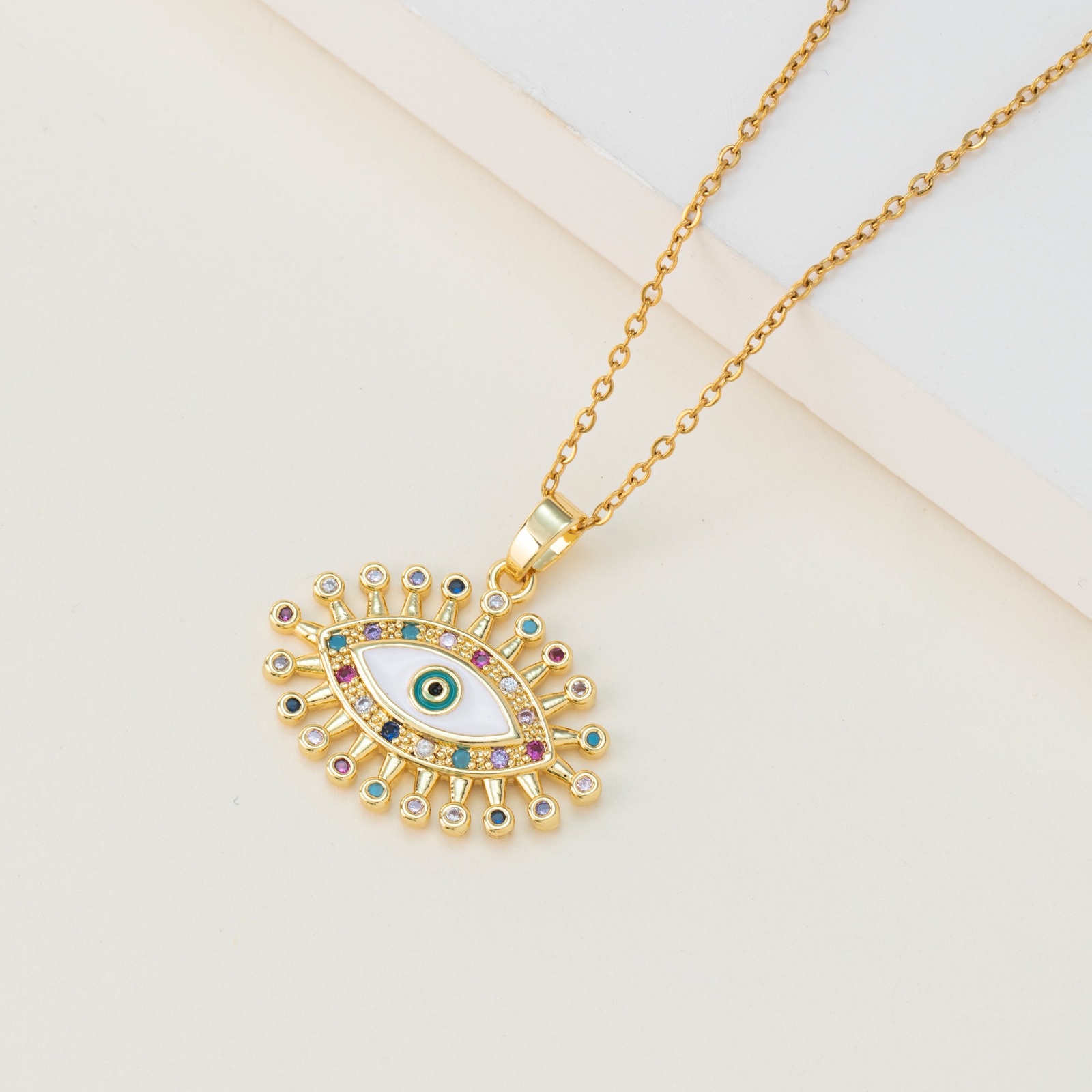 Europe And The United States New Hot Evil Eye Pendant Necklace Titanium Steel Collarbone Chain Copper Dripping Eye Element Necklace Jewelry Specification drawing