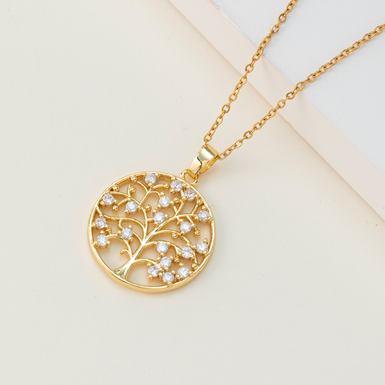 New Creative Colorful Tree Life Tree Pendant Necklace Micro-Inset Zircon Necklace Women Europe And America Cross-Border Sweater Chain Specification drawing