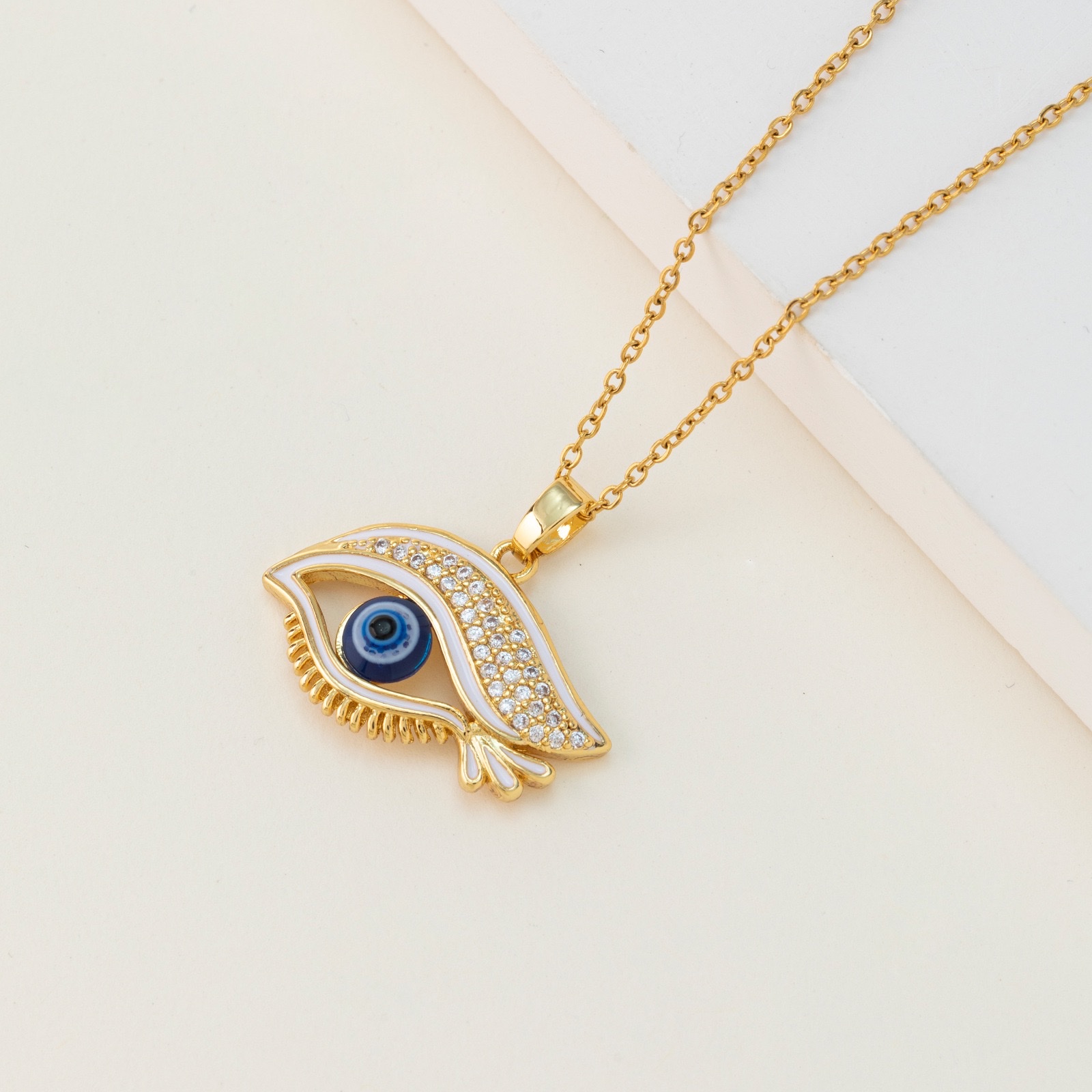 Europe And The United States New Hot Evil Eye Pendant Necklace Titanium Steel Collarbone Chain Copper Dripping Eye Element Necklace Jewelry details Picture
