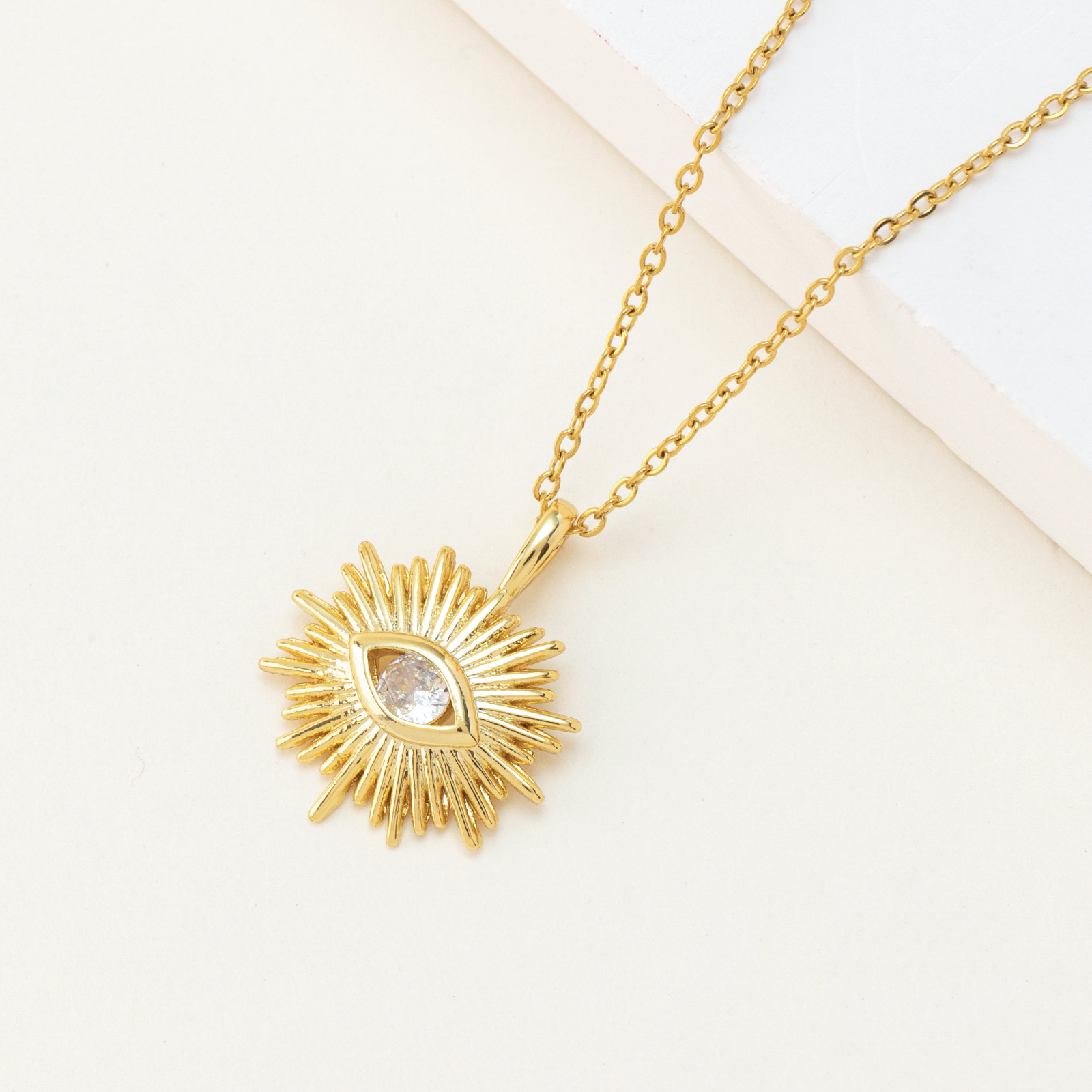Europe And The United States Cross-Border Amazon Explosive Jewelry Titanium Steel Collarbone Chain Color Zircon Eye Pendant Devil's Eye Necklace Specification drawing