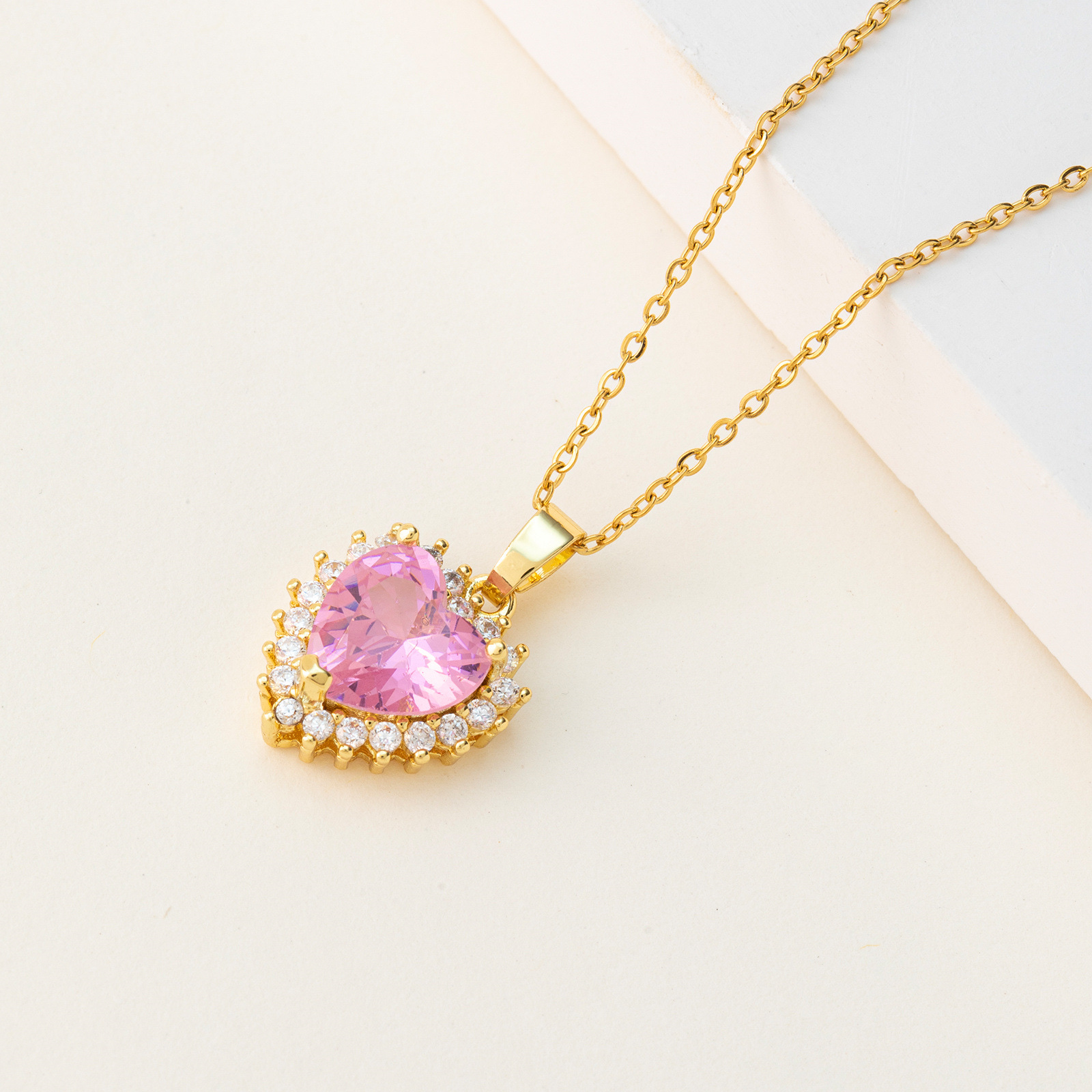 Cross-Border Sales Of Stainless Steel Necklace Love Copper Zircon Pendant Heart Women's Crystal Accessories Yiwu Wholesale Specification drawing