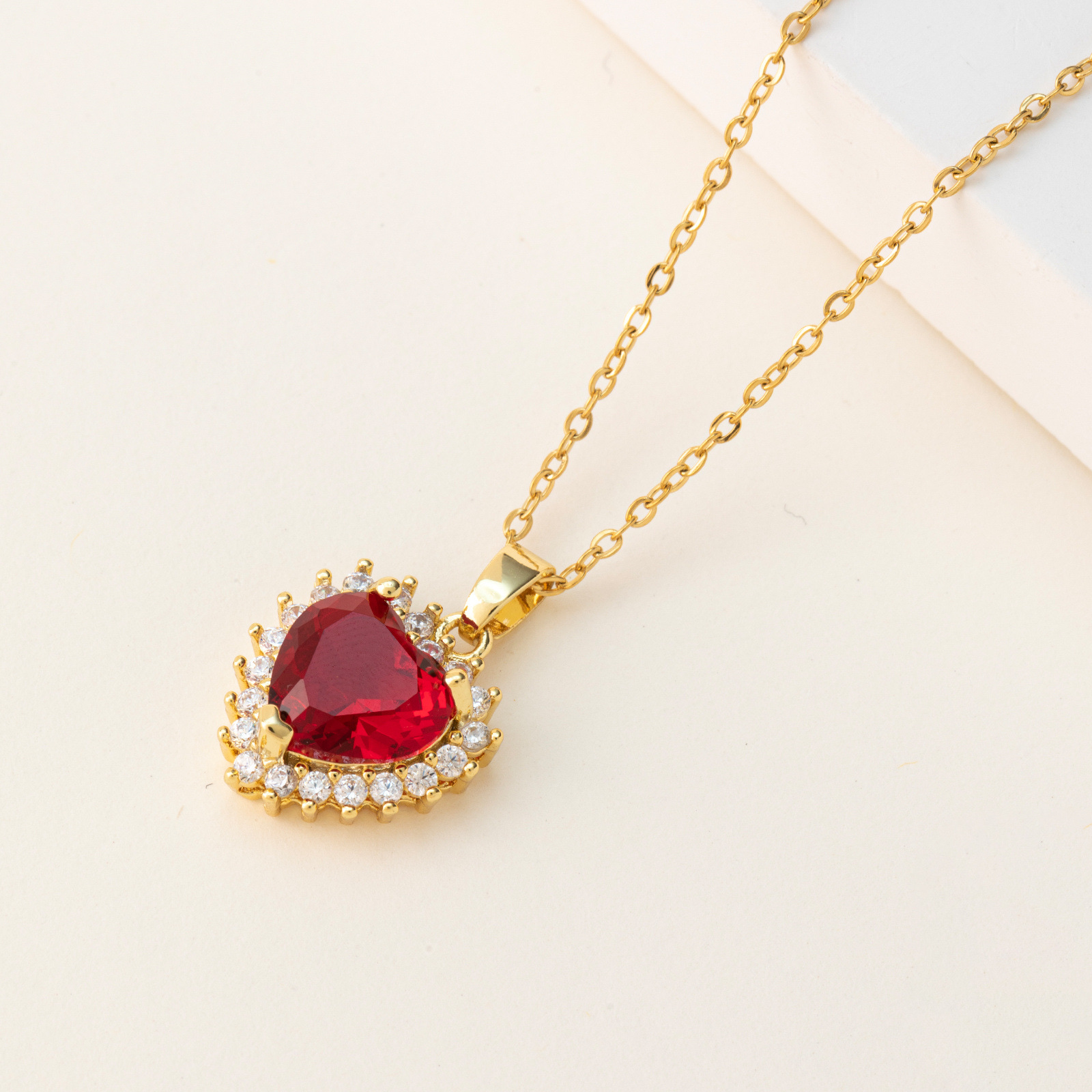 Cross-Border Sales Of Stainless Steel Necklace Love Copper Zircon Pendant Heart Women's Crystal Accessories Yiwu Wholesale details Picture