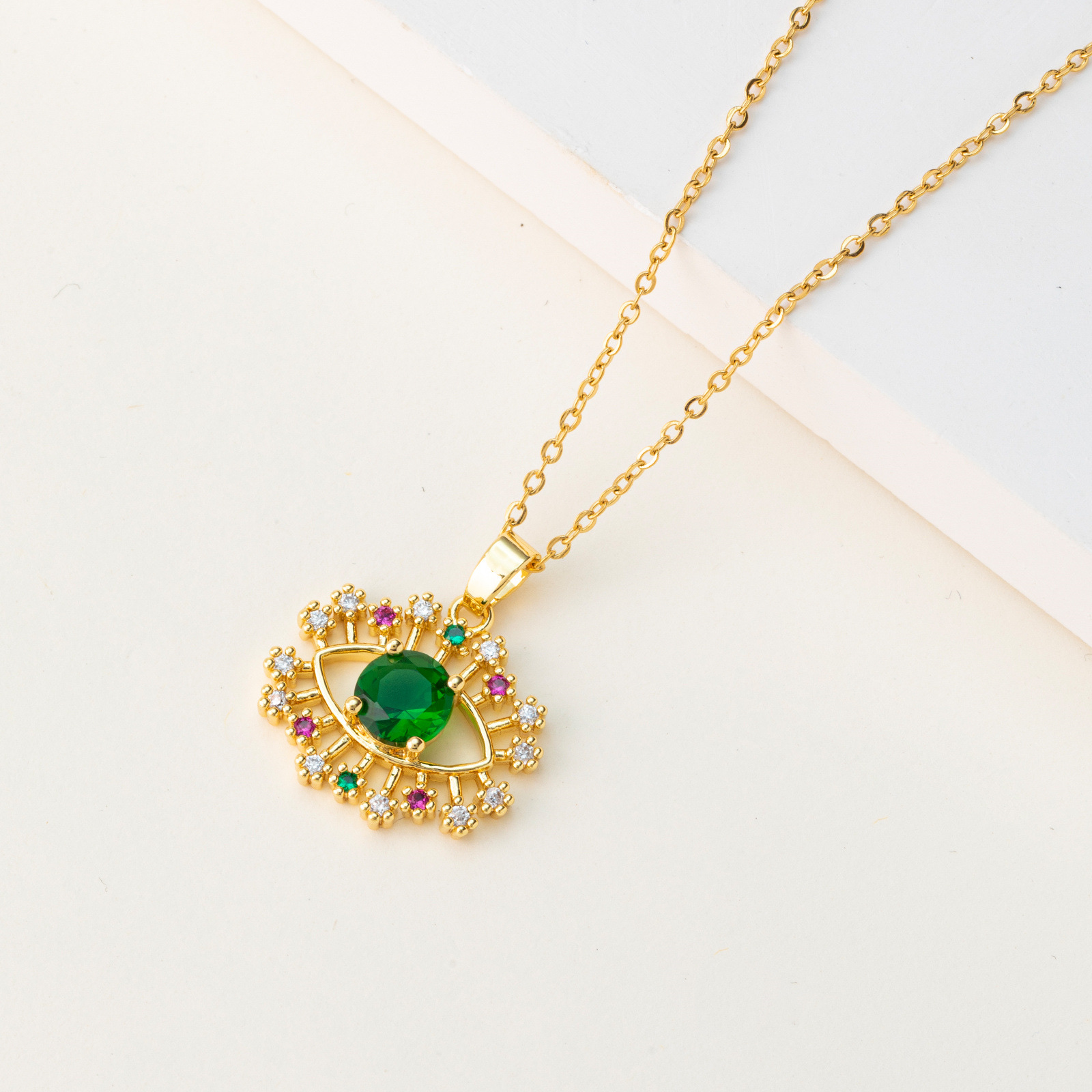 Factory Goods Direct European And American Cross-Border Devil's Eye Pendant Necklace Personality Fashion Color Stainless Steel Collarbone Chain Item Picture