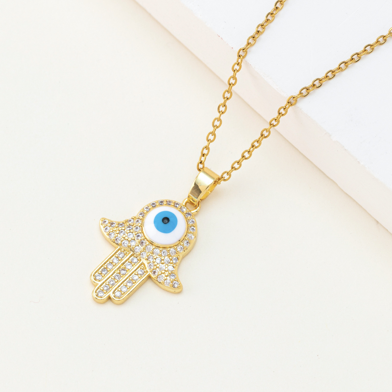 Europe And The United States Cross-Border Amazon Explosive Jewelry Titanium Steel Collarbone Chain Color Zircon Eye Pendant Devil's Eye Necklace Item Picture