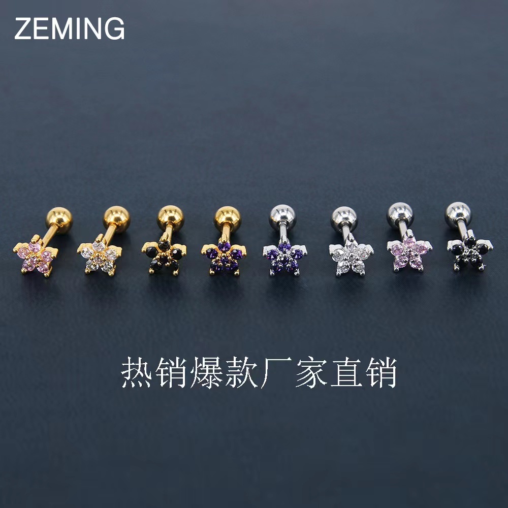 Korean Version Earrings Titanium Steel Copper Inset Zircon Small Earrings Earrings For Women details Picture