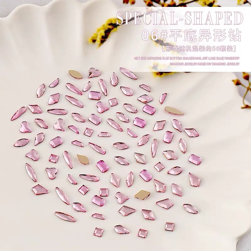 Wingenie Mini Small Size Pink Flat Bottom Shaped Diamond Nail Jewelry Explosive Flash Diamond Application Scenario