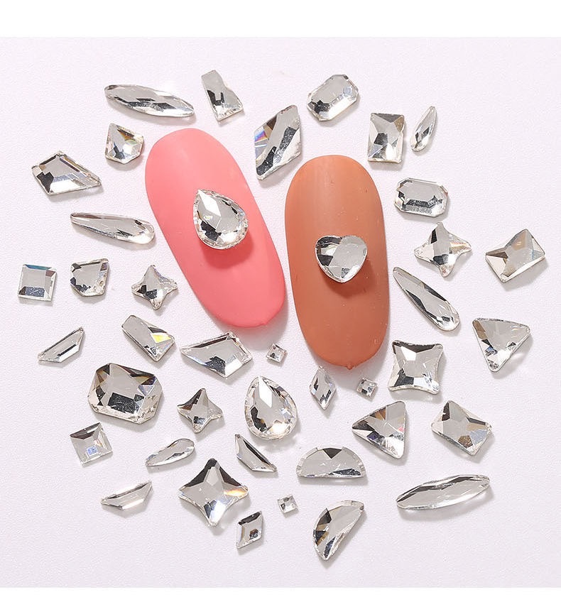 Nail Flat White Diamond Flat Shaped Diamond Nail Jewelry Explosive Flash Diamond Fingertip Jewelry Nail Drill Specification drawing