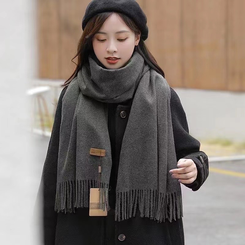 250G Sheep Puff Scarf Shawl Plain Imitation Cashmere Scarf Skin Warm Autumn And Winter Scarf details Picture
