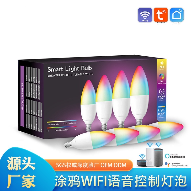 Cross-border for 5W WiFi smart candle light Graffiti alexa voice controlled LED bulb E14 bulb