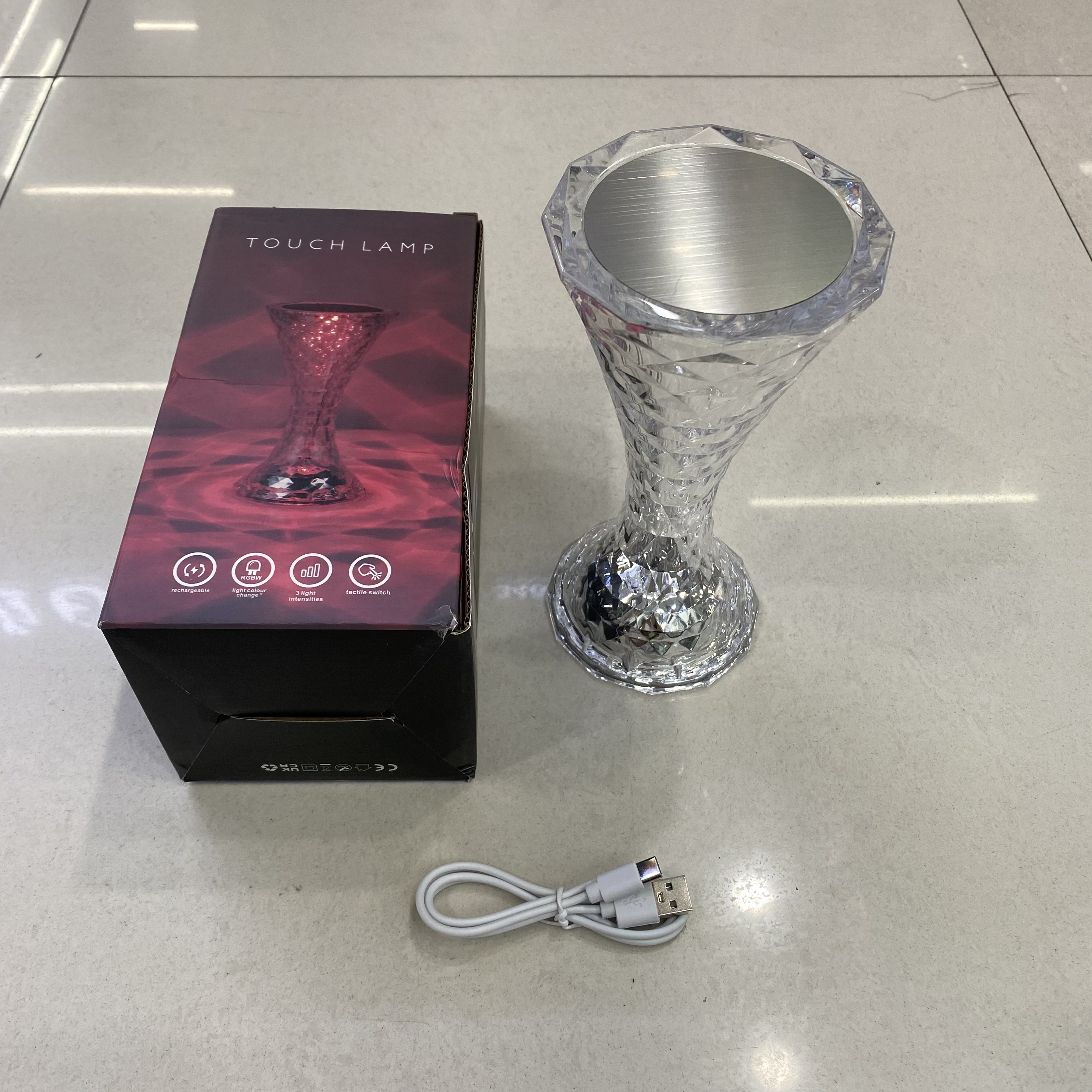 Trophy three-color touch rechargeable crystal light Bedroom bedside atmosphere small night light touch small table lamp
