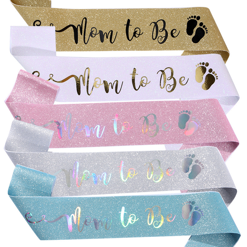 Cross-border supply of gold onion cloth mom to be footprints mother-to-be shoulder belt gender reveal bronze stamping etiquette belt