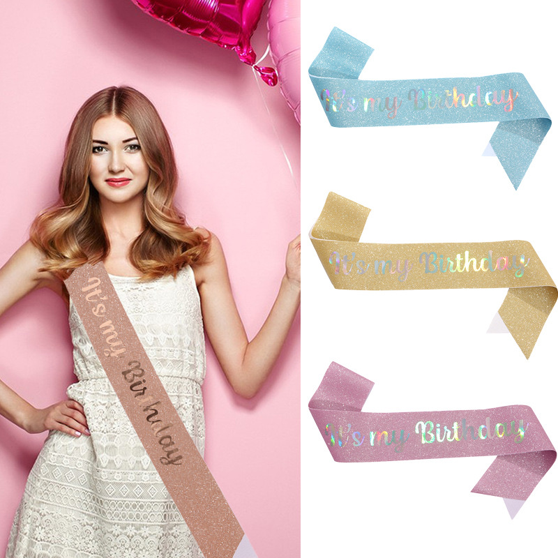 Stretch cloth Gold Onion Etiquette with It's my BIRTHDAY Shoulder Strap Birthday Girl Belt Party decoration thumbnail