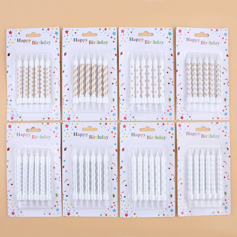 New ins Wind Gold and Silver White Stripes Polka Dot Stars Birthday black gold baking cake decorate party candles thumbnail