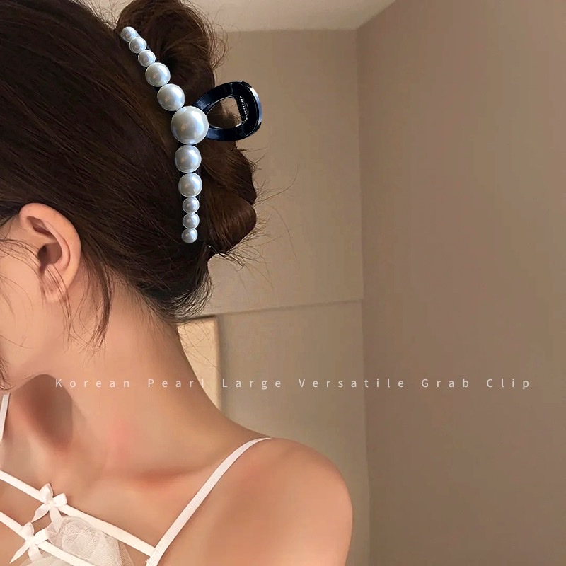 French Pearl Clip Hairpin Women's Large Temperament Advanced Sense Back Head Hair Clip Retro Delicate Shark Clip details Picture