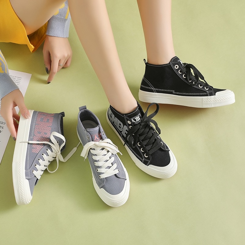 People wear high-top cloth shoes