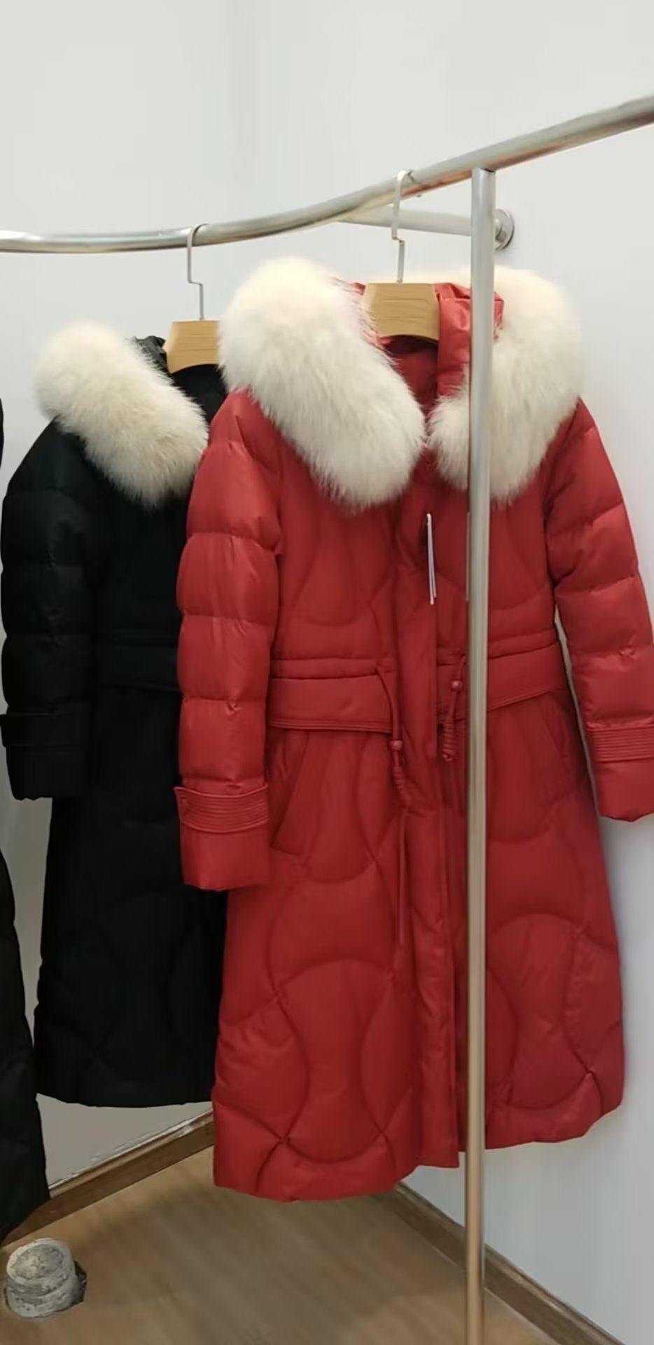 Fur collar medium length down jacket 22
