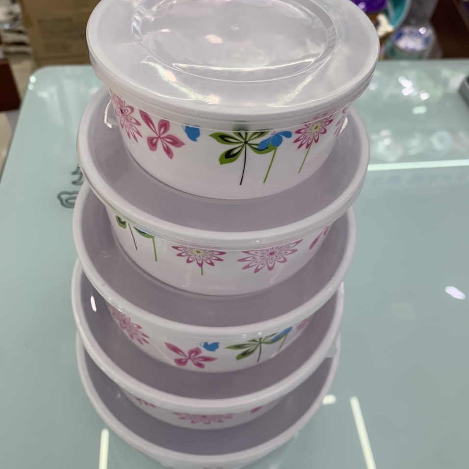 5pcs round melamine storage bowls sets with pp lid
