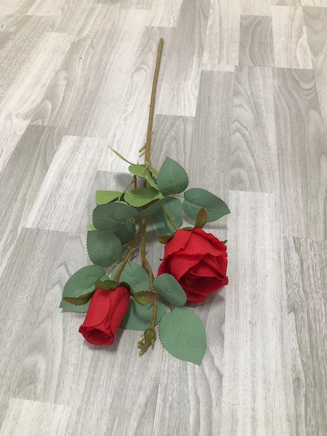 Korean-Style Small Fresh Valentine's Day Gift Fabric Simulation Flower Single 2-Head Rose False Flower Background Wall Decoration Flower Living Room Table Vase Flower Arrangement Flower Simulation Fabric Dry Flower Artificial Flower Accessories Flower Branches Item Picture