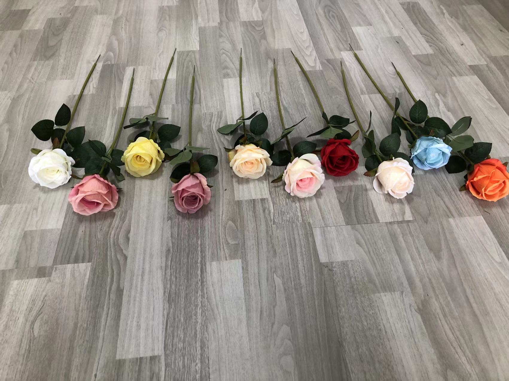 Fabric Decoration Simulation Flower Single Head Rose Western Wedding Background Wall Decoration Road Lead Flower Valentine's Day Gift Flower European Simulation Rose Bouquet Korean Realistic Valentine's Day Gift Bouquet Mother's Day Gift Bouquet Item Picture