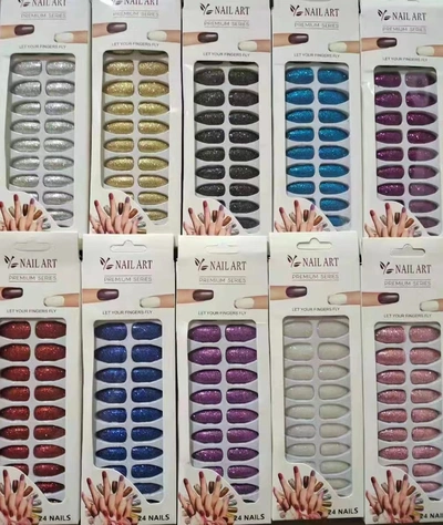 24 Pieces Of Solid Color Bright Powder Nail