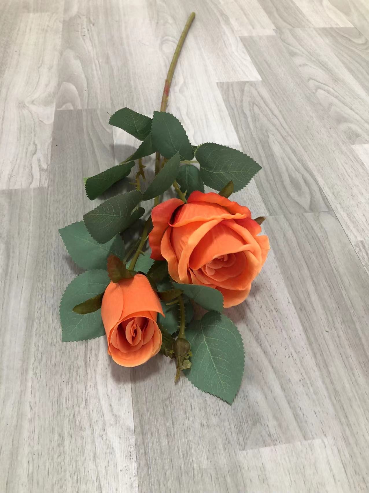 Korean-Style Small Fresh Valentine's Day Gift Fabric Simulation Flower Single 2-Head Rose False Flower Background Wall Decoration Flower Living Room Table Vase Flower Arrangement Flower Simulation Fabric Dry Flower Artificial Flower Accessories Flower Branches Specification drawing