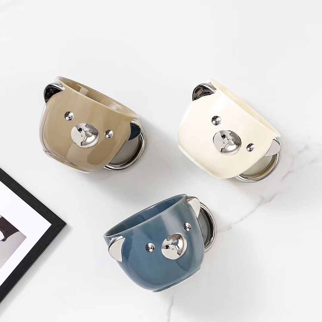 Ceramic Silver Plated Bear Cup Hot Drink Breakfast Cup Cute Mini Glitz Specification drawing