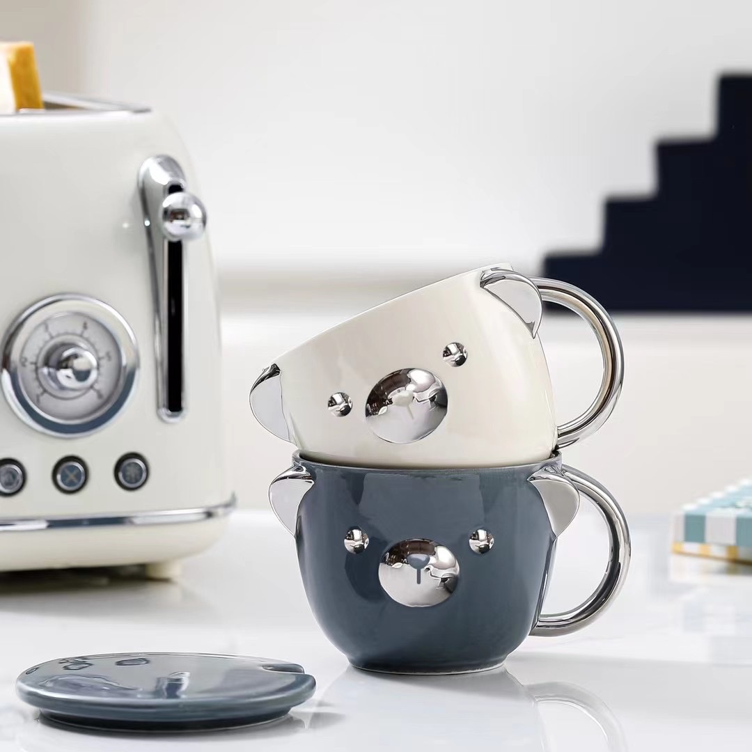 Ceramic Silver Plated Bear Cup Hot Drink Breakfast Cup Cute Mini Glitz Application Scenario
