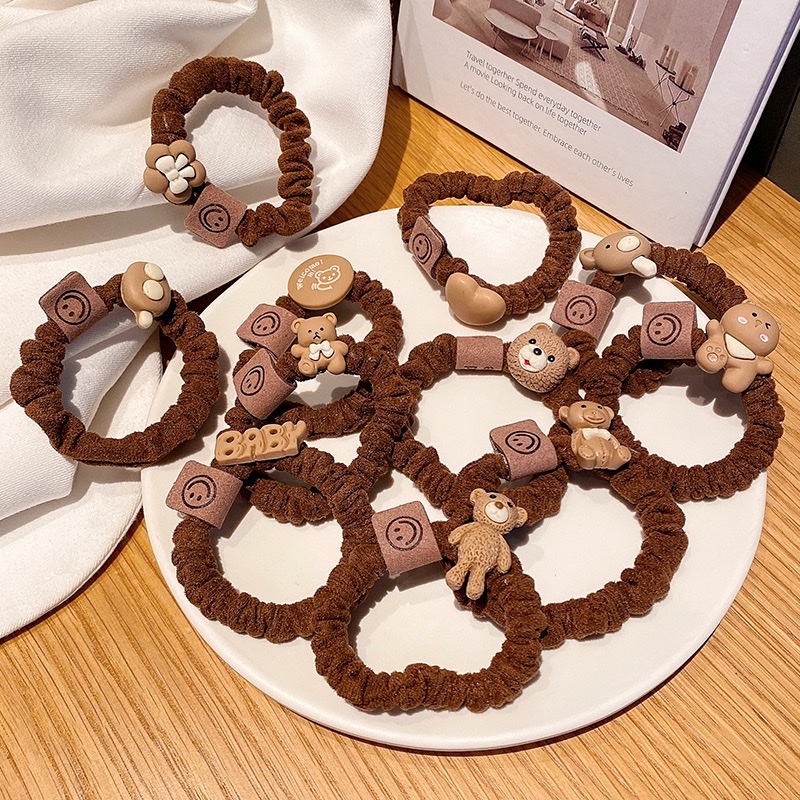 Velvet high stretch fashion small intestine hairband female bear ball hair rope headwear durable leather band female headtie thumbnail