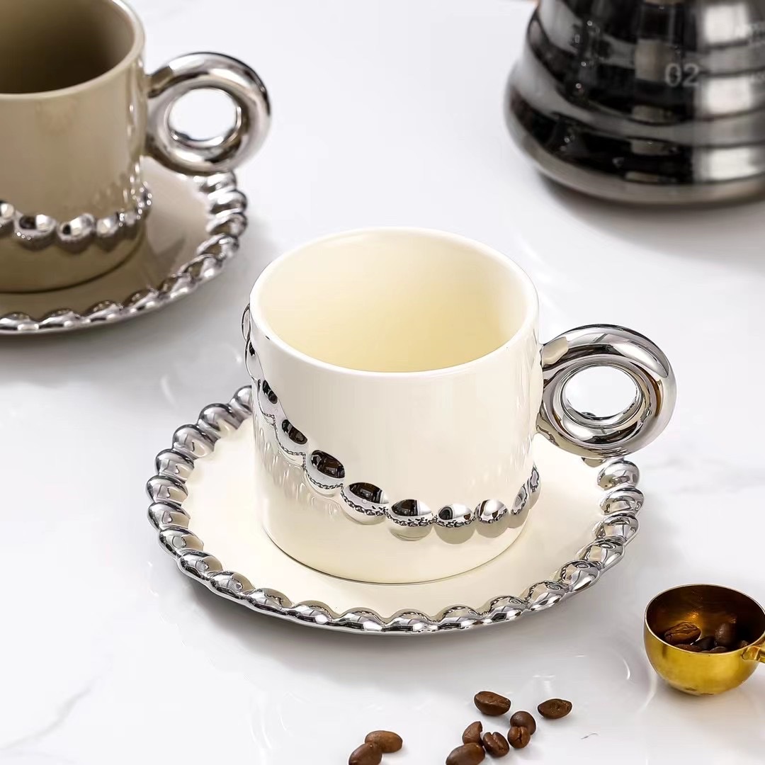 Silver-Plated Ceramic Coffee Cup Saucer Afternoon Cup Saucer details Picture