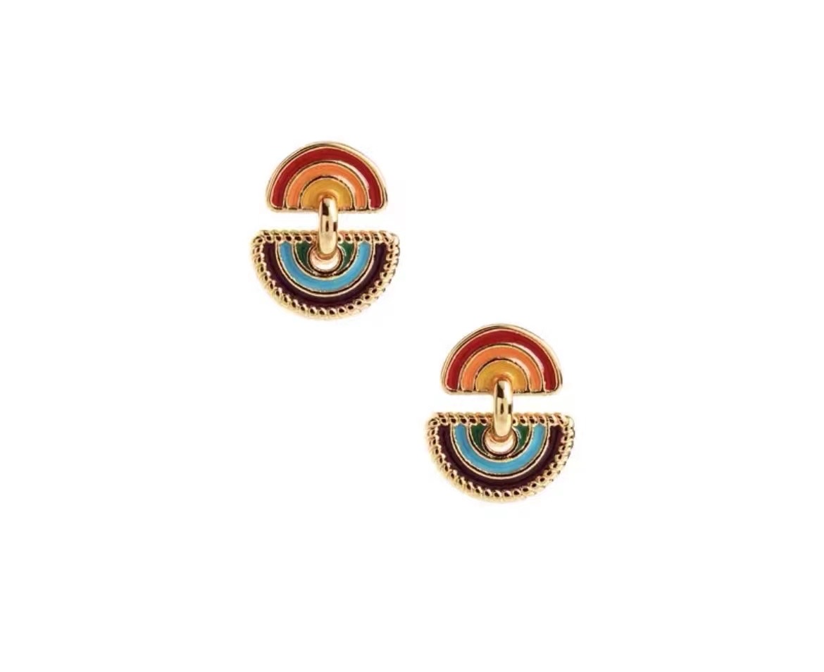 Korean Retro In The Ancient Style Of Playful Color Rainbow Small Half Bridge Characteristic Temperament Earrings Fate Season Application Scenario