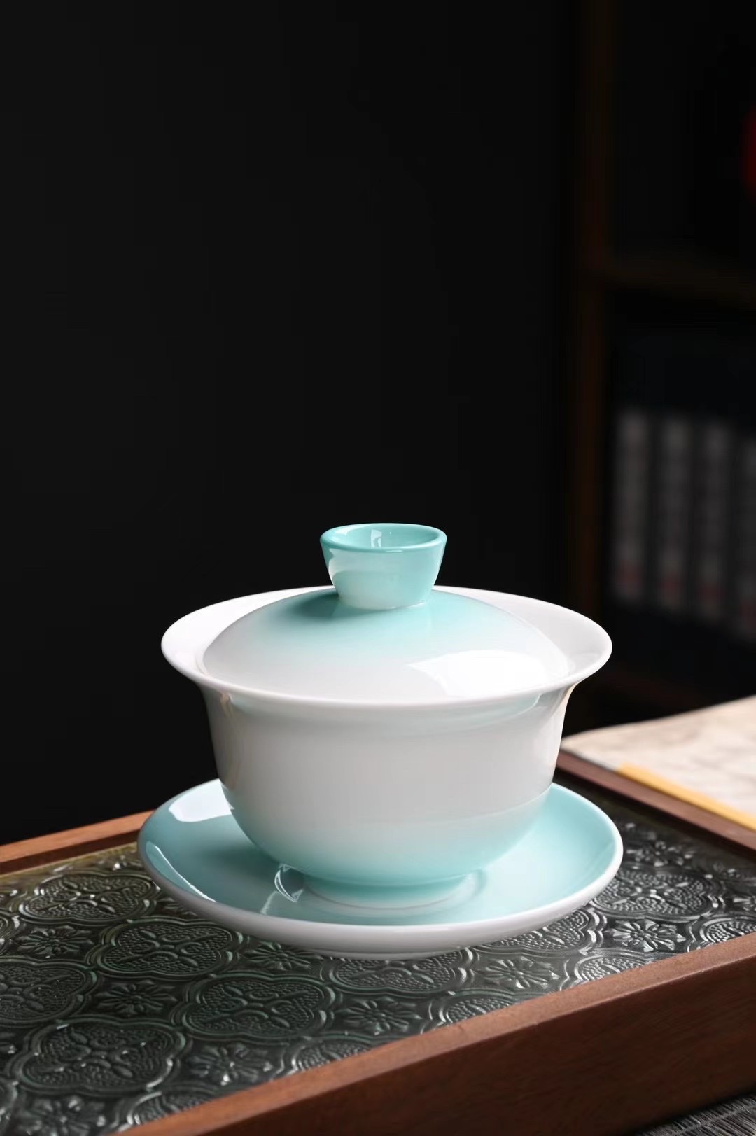 Lamb Fat Jade Gradient Cover Bowl 10-Piece Tea Set Specification drawing