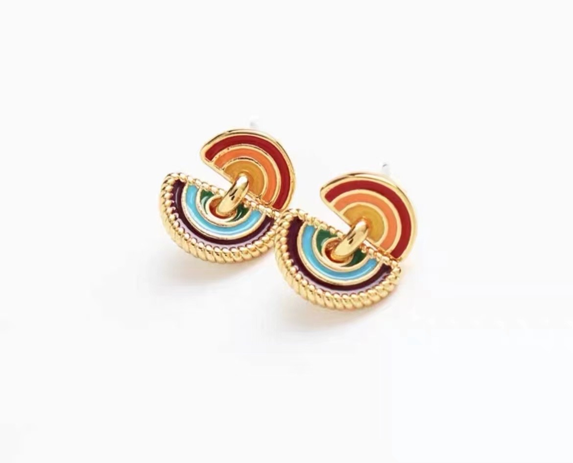 Korean Retro In The Ancient Style Of Playful Color Rainbow Small Half Bridge Characteristic Temperament Earrings Fate Season Specification drawing