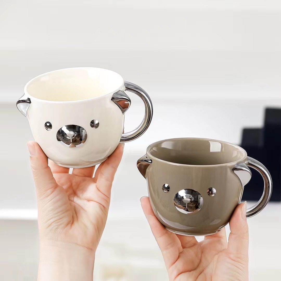 Ceramic Silver Plated Bear Cup Hot Drink Breakfast Cup Cute Mini Glitz details Picture
