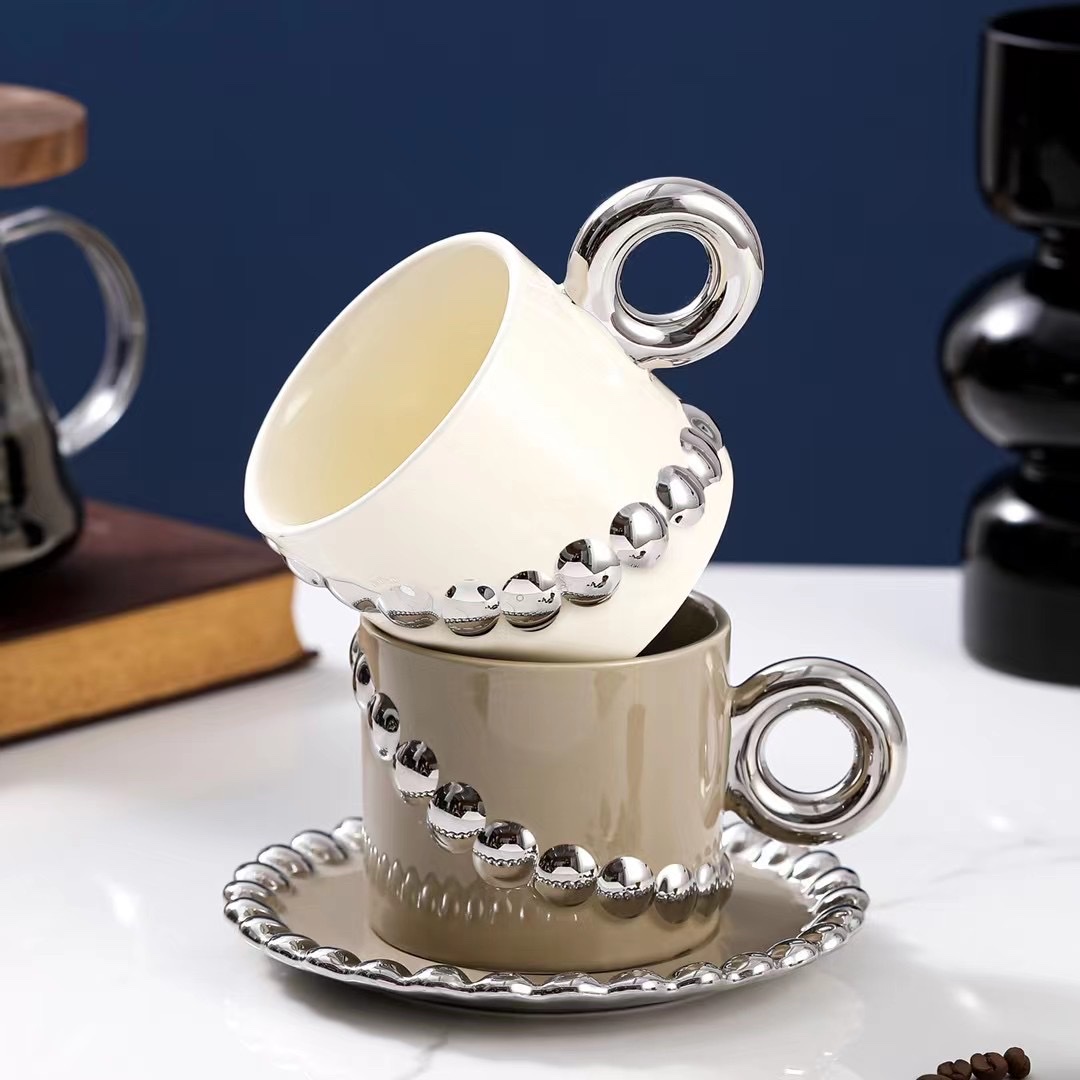 Silver-Plated Ceramic Coffee Cup Saucer Afternoon Cup Saucer Item Picture