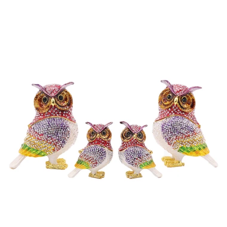 Alloy Animal Jewelry Box Owl Ornament With Diamond Owl Gift Ornament Specification drawing